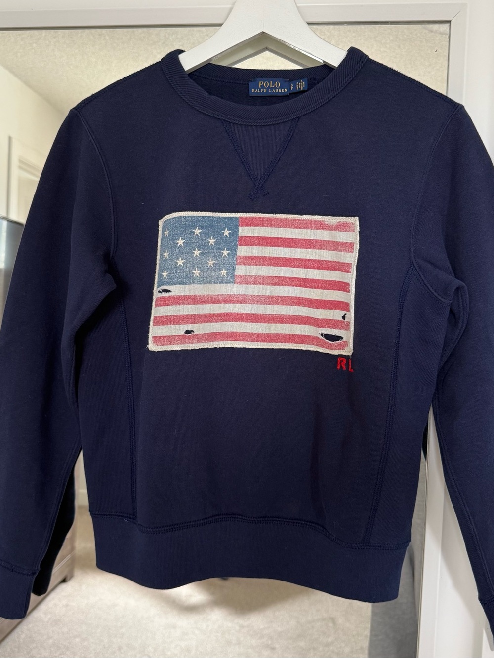 Polo by Ralph Lauren Navy Crewneck with Distressed Flag Patch